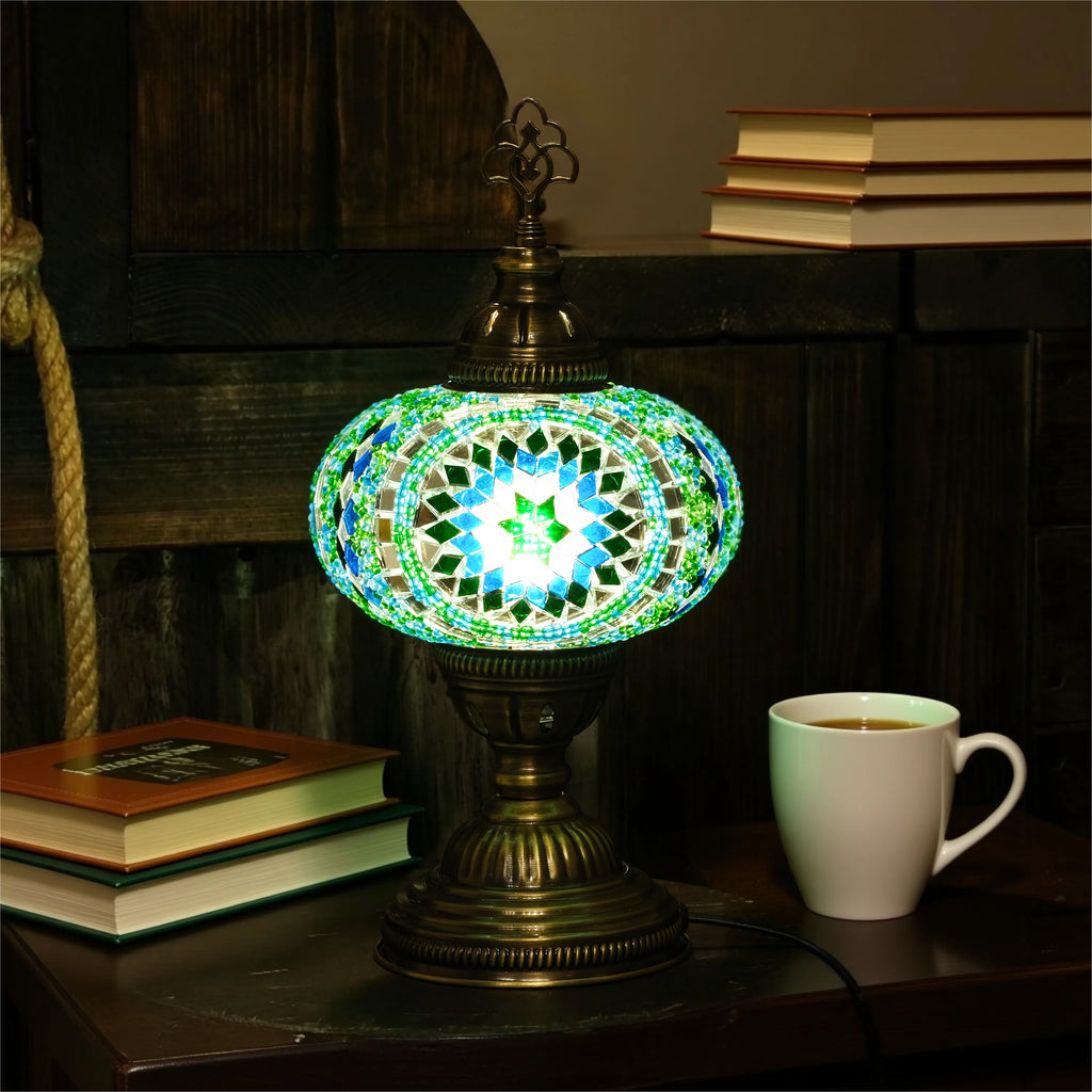 Mozaist Turkish Mosaic Table Lamp Teal Green