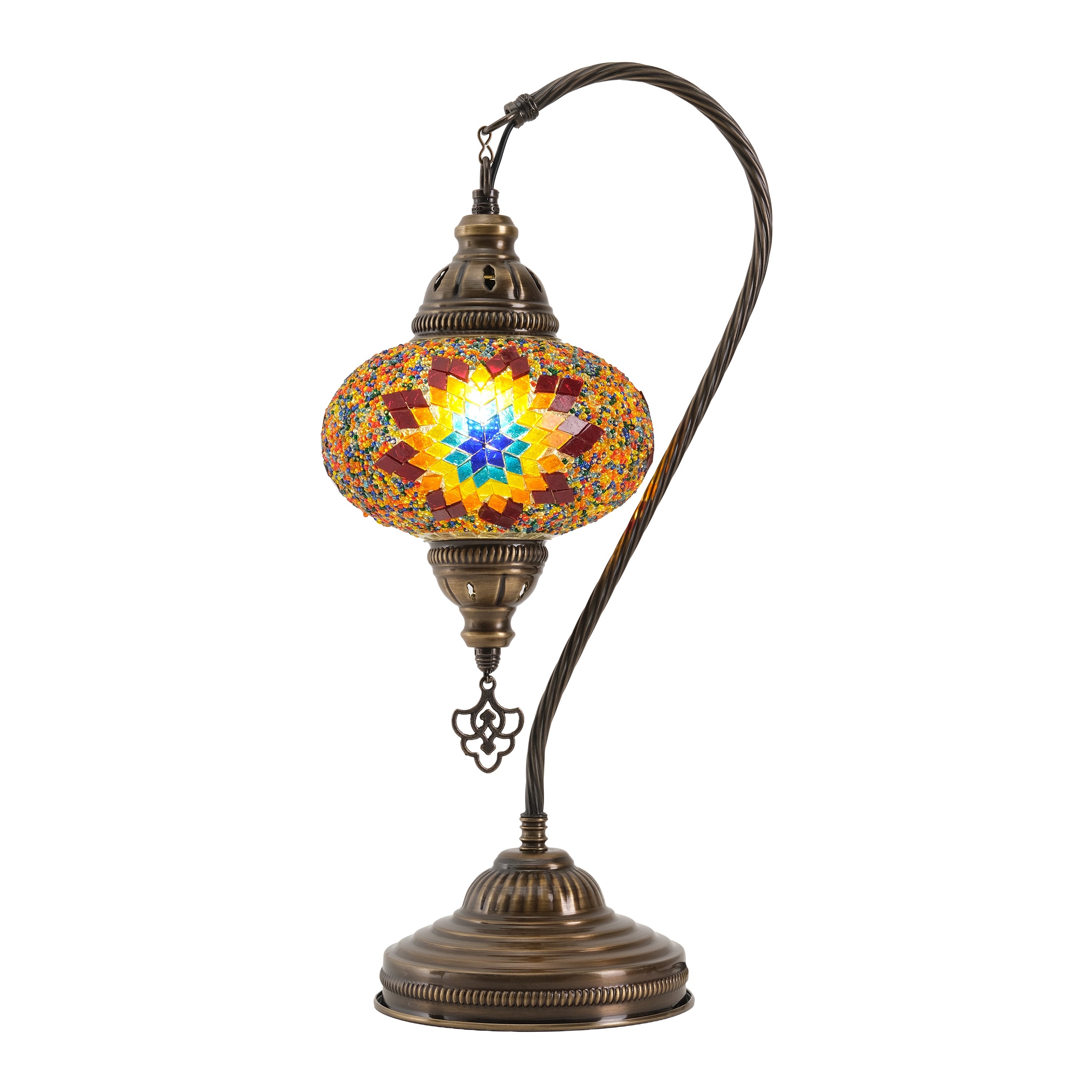 Mozaist Handmade Turkish Mosaic Swan Table Lamp Fire Design