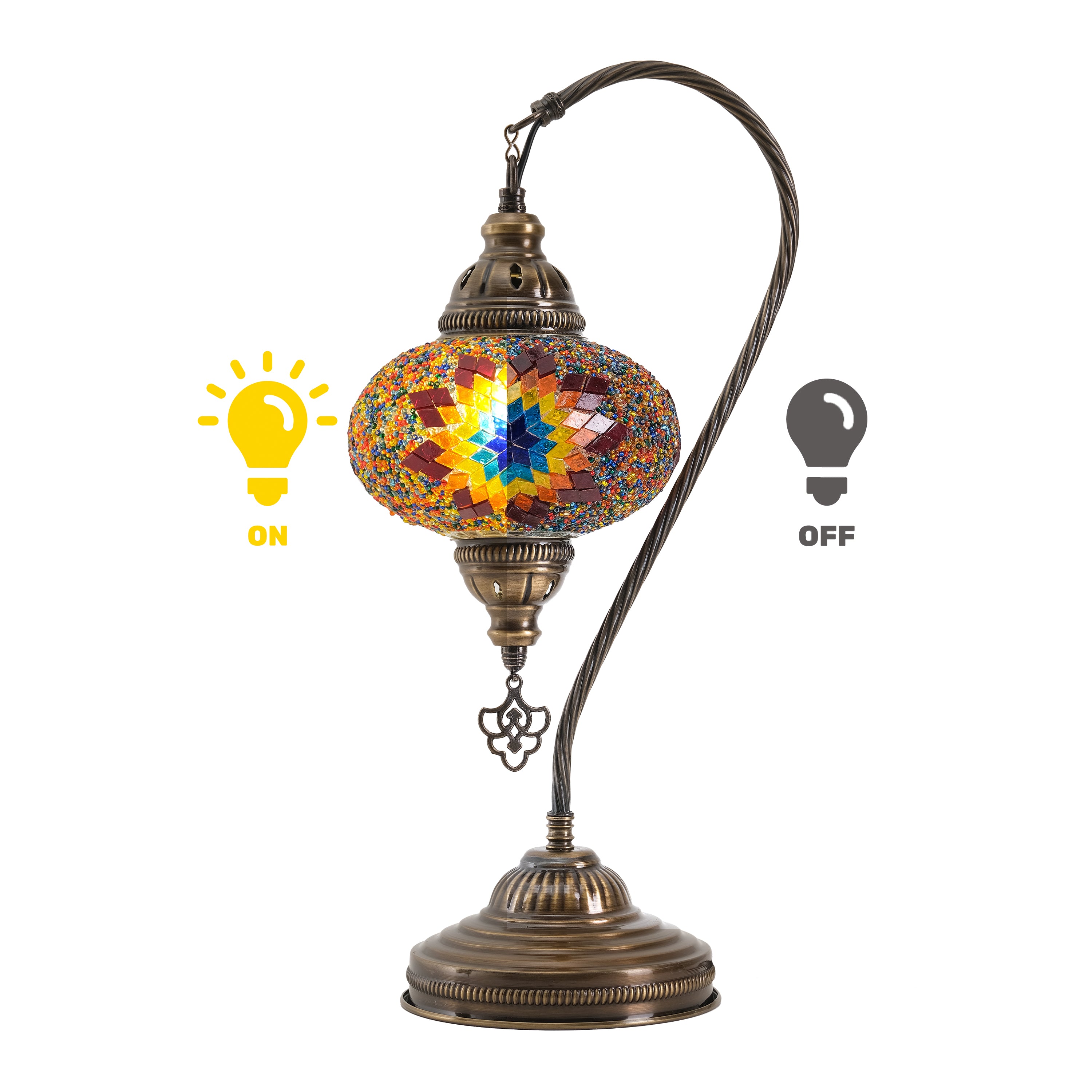 Mozaist Handmade Turkish Mosaic Swan Table Lamp Fire Design