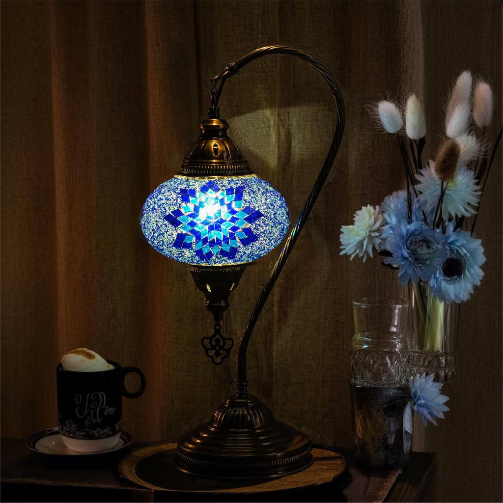 Mozaist Handmade Turkish Mosaic Swan Table Lamp Blue