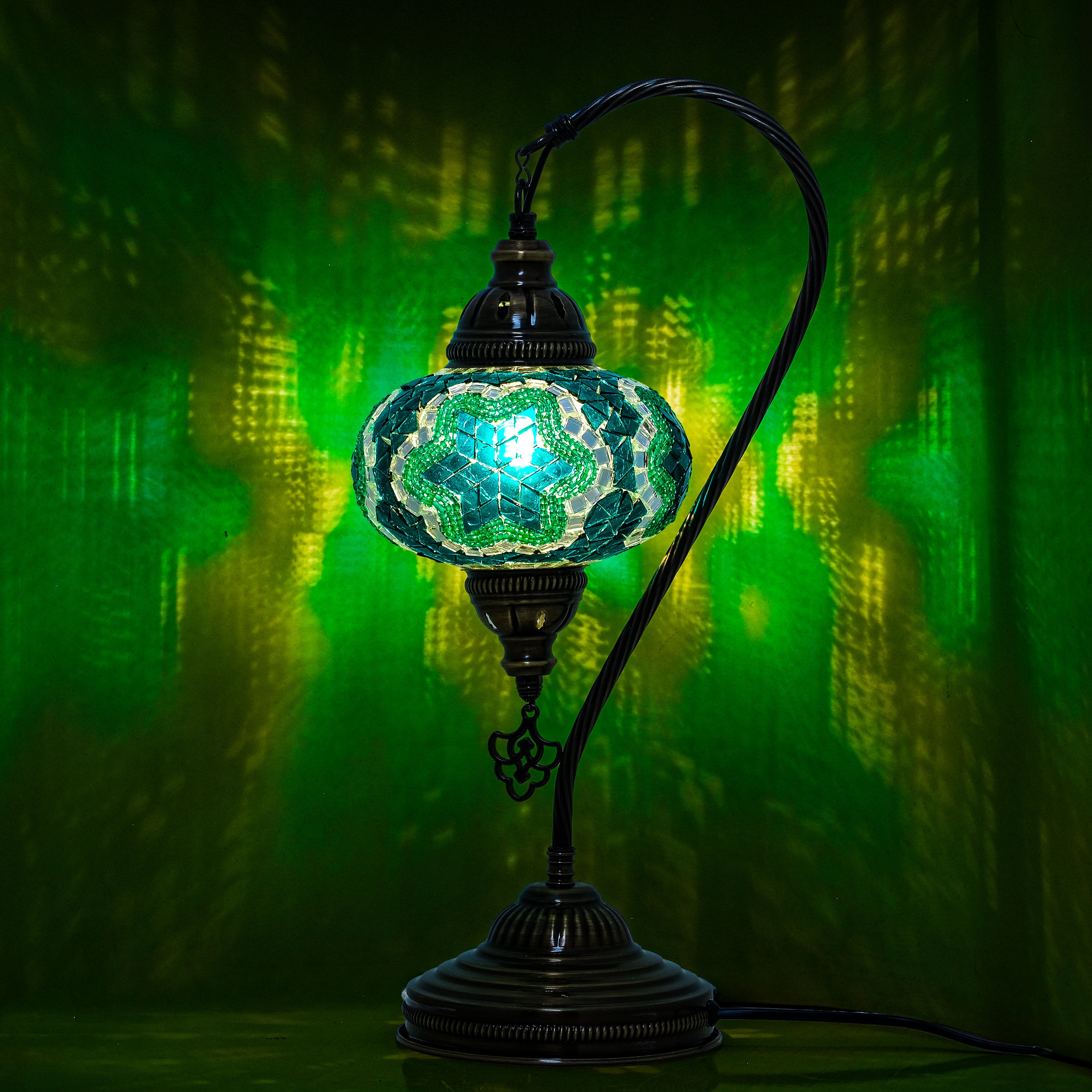 Mozaist Handmade Turkish Mosaic Swan Table Lamp Emerald Green