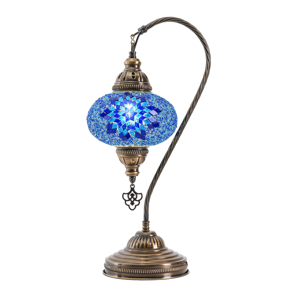 Mozaist Handmade Turkish Mosaic Swan Table Lamp Blue