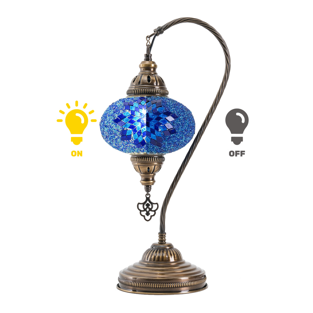 Mozaist Handmade Turkish Mosaic Swan Table Lamp Blue