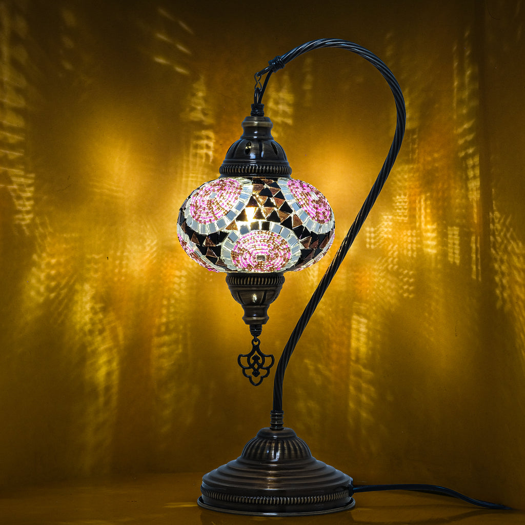 Mozaist Handmade Turkish Mosaic Swan Table Lamp Purple