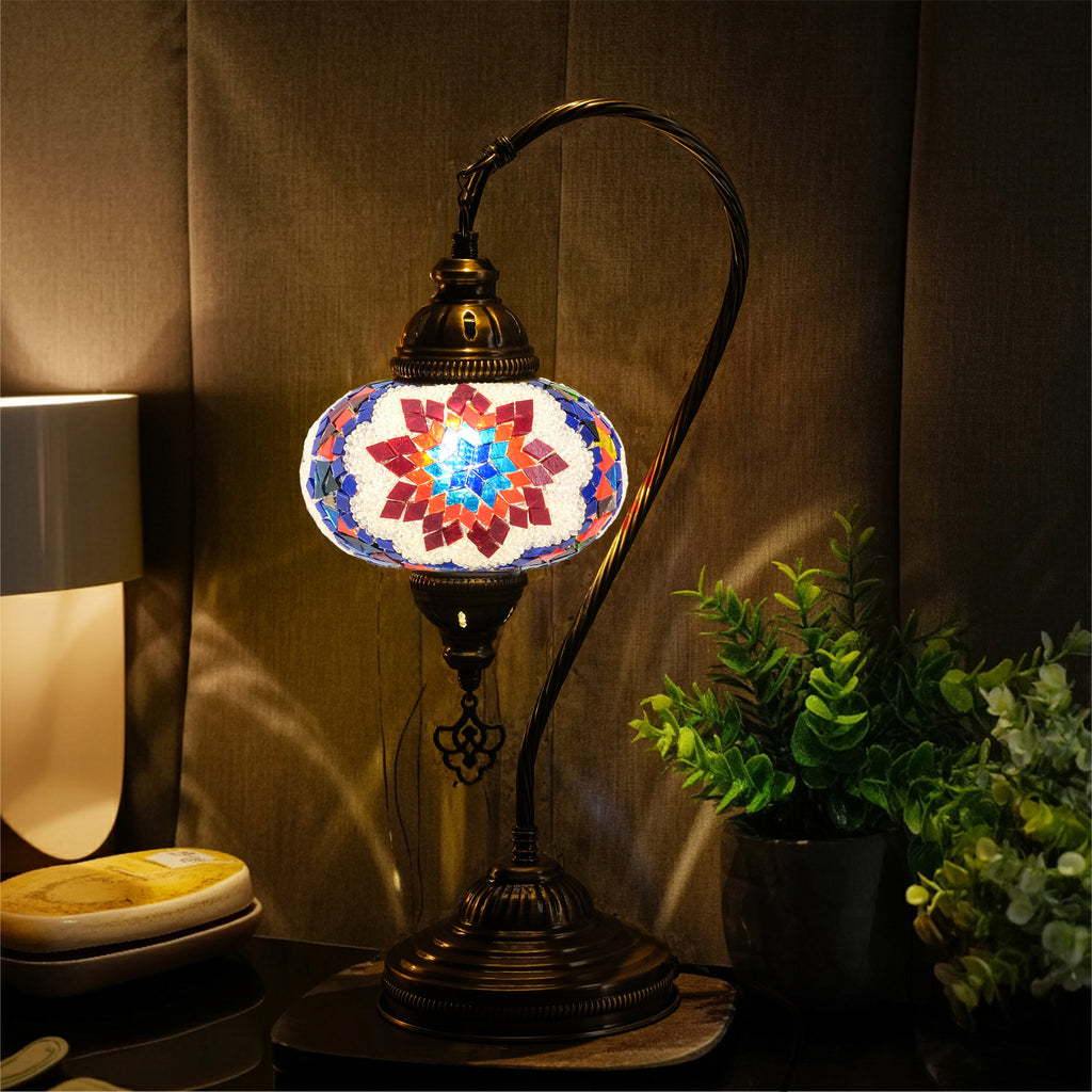 Mozaist Handmade Turkish Mosaic Swan Table Lamp Multicolor