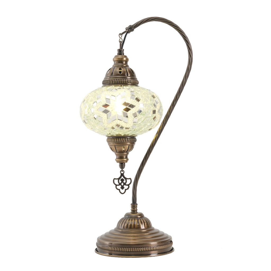 Mozaist Handmade Turkish Mosaic Swan Table Lamp White