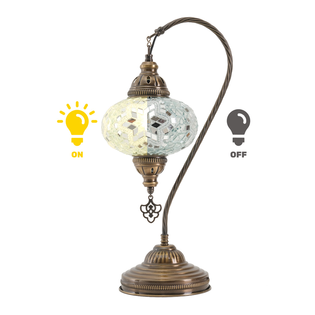 Mozaist Handmade Turkish Mosaic Swan Table Lamp White