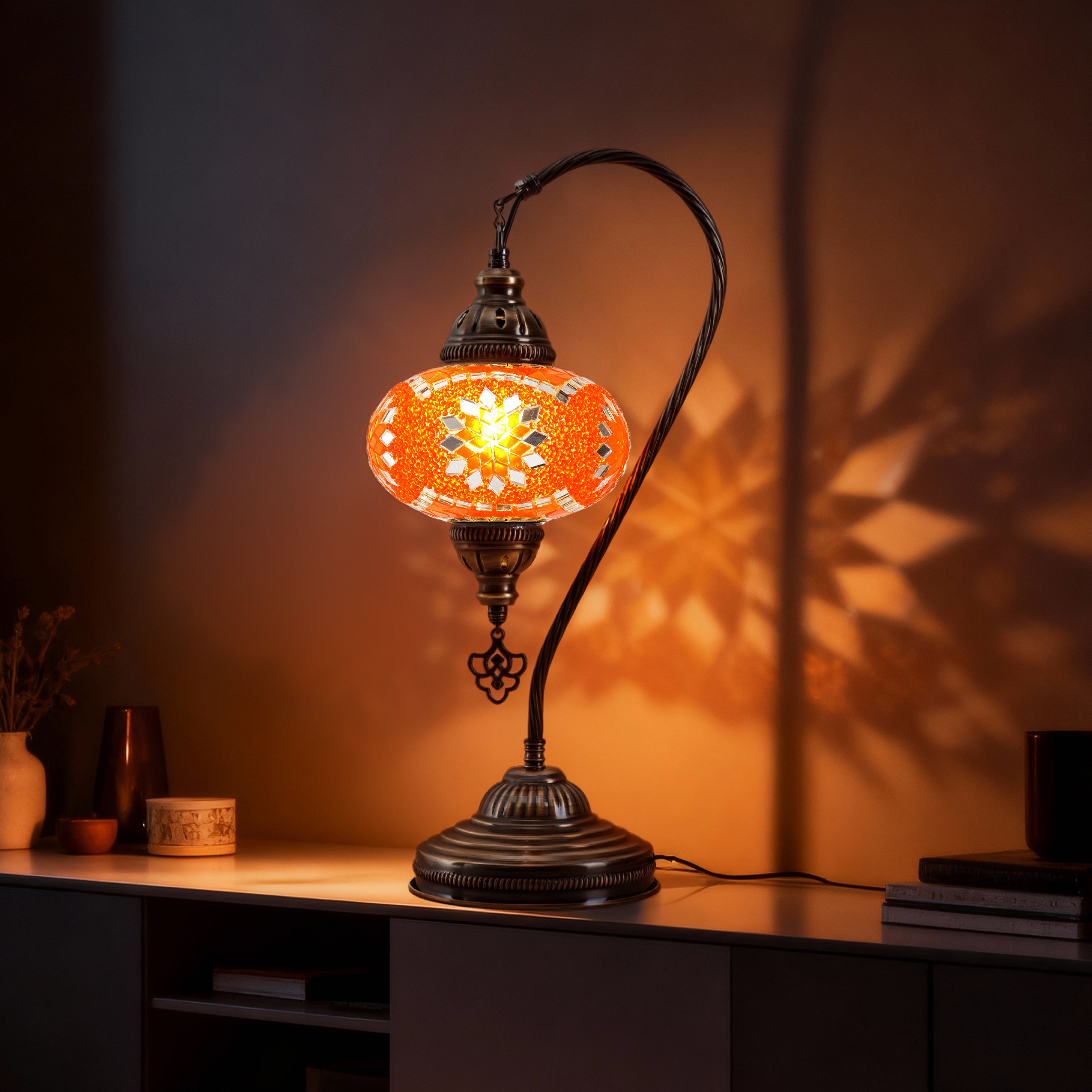 Mozaist Handmade Turkish Mosaic Swan Table Lamp Orange