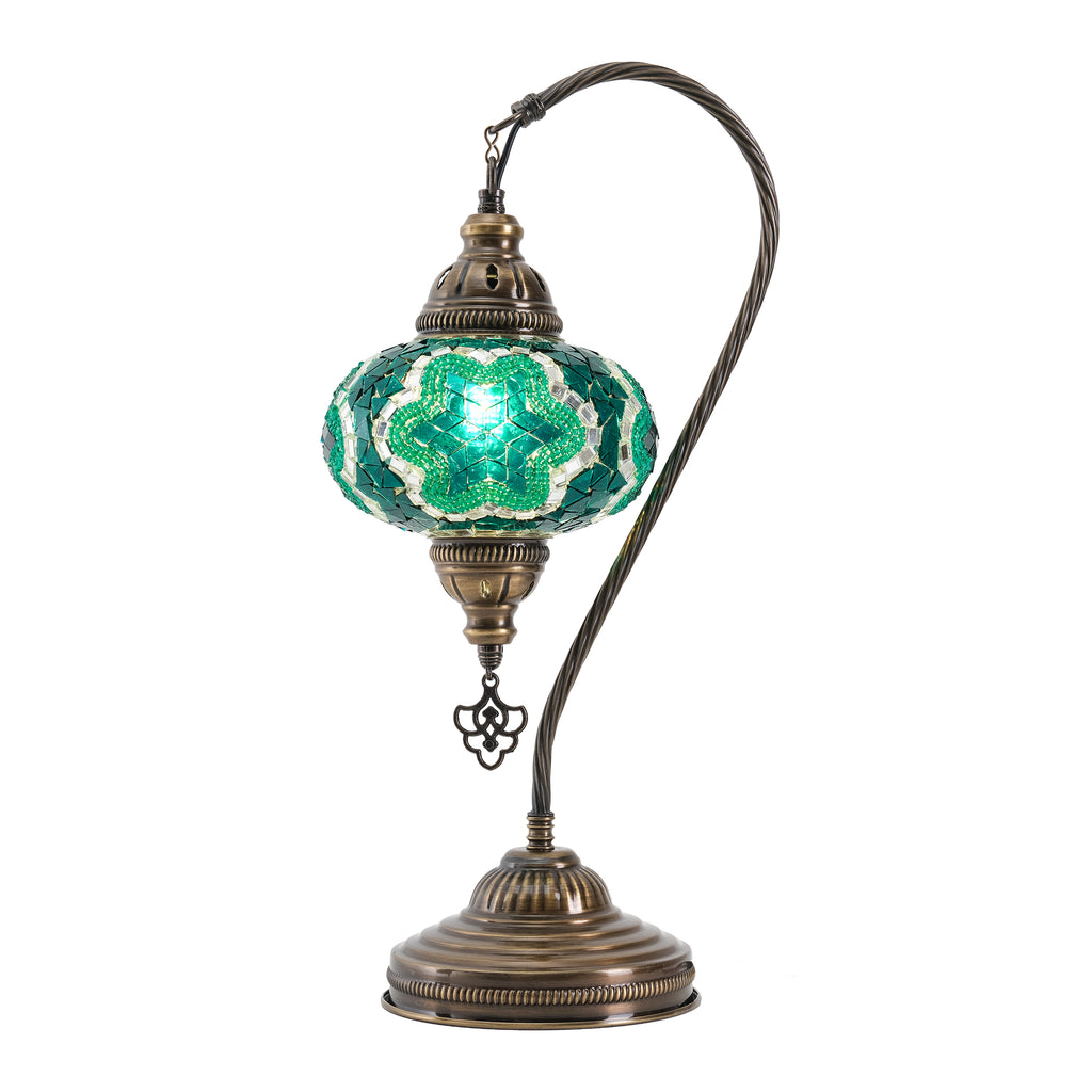 Mozaist Handmade Turkish Mosaic Swan Table Lamp Emerald Green
