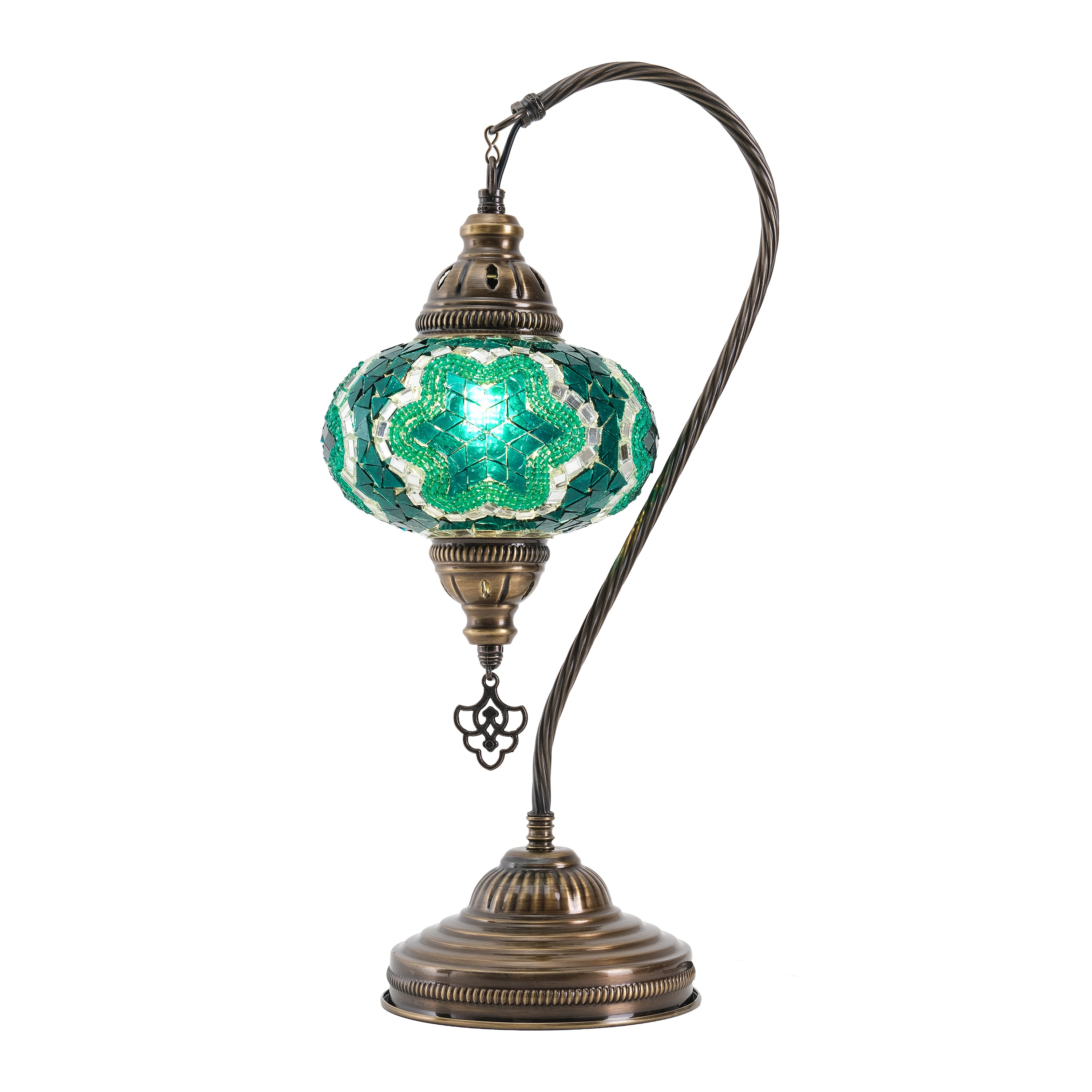 Mozaist Handmade Turkish Mosaic Swan Table Lamp Emerald Green