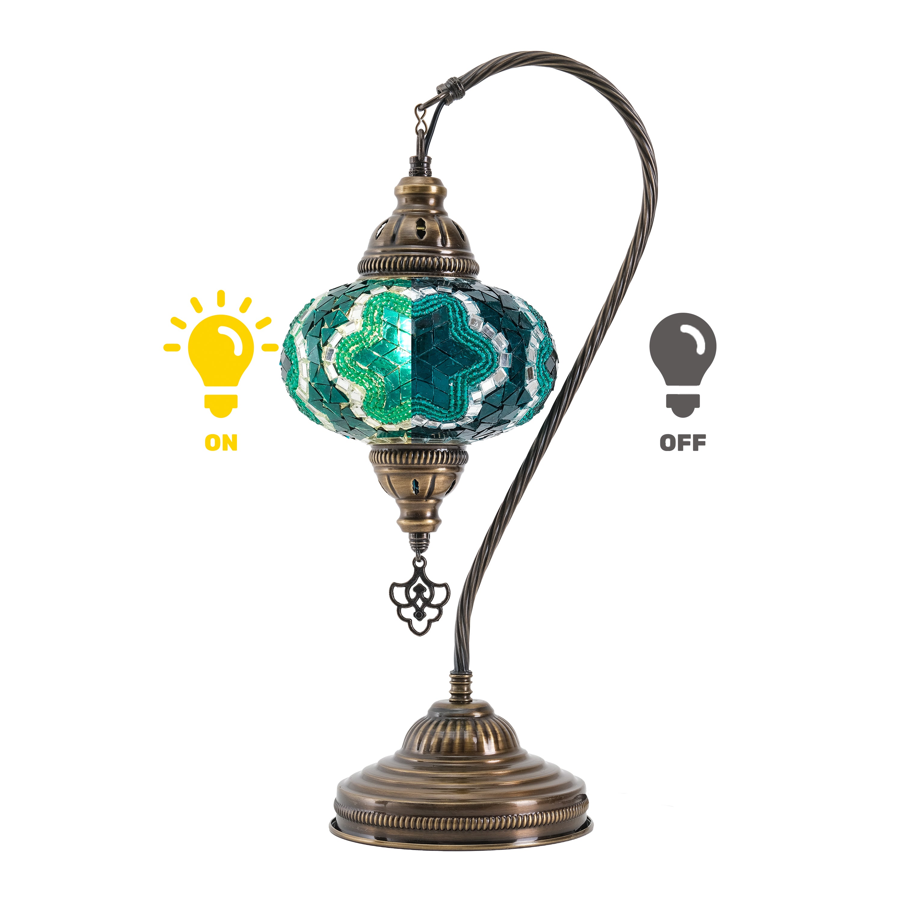 Mozaist Handmade Turkish Mosaic Swan Table Lamp Emerald Green