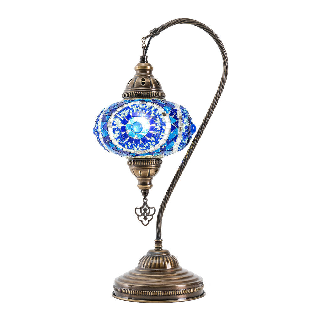 Mozaist Handmade Turkish Mosaic Swan Table Lamp Blue