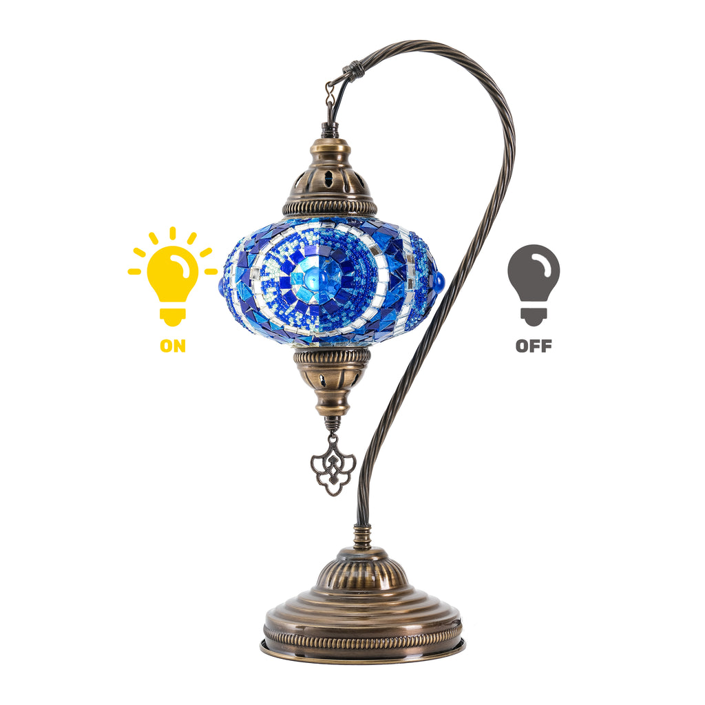 Mozaist Handmade Turkish Mosaic Swan Table Lamp Blue