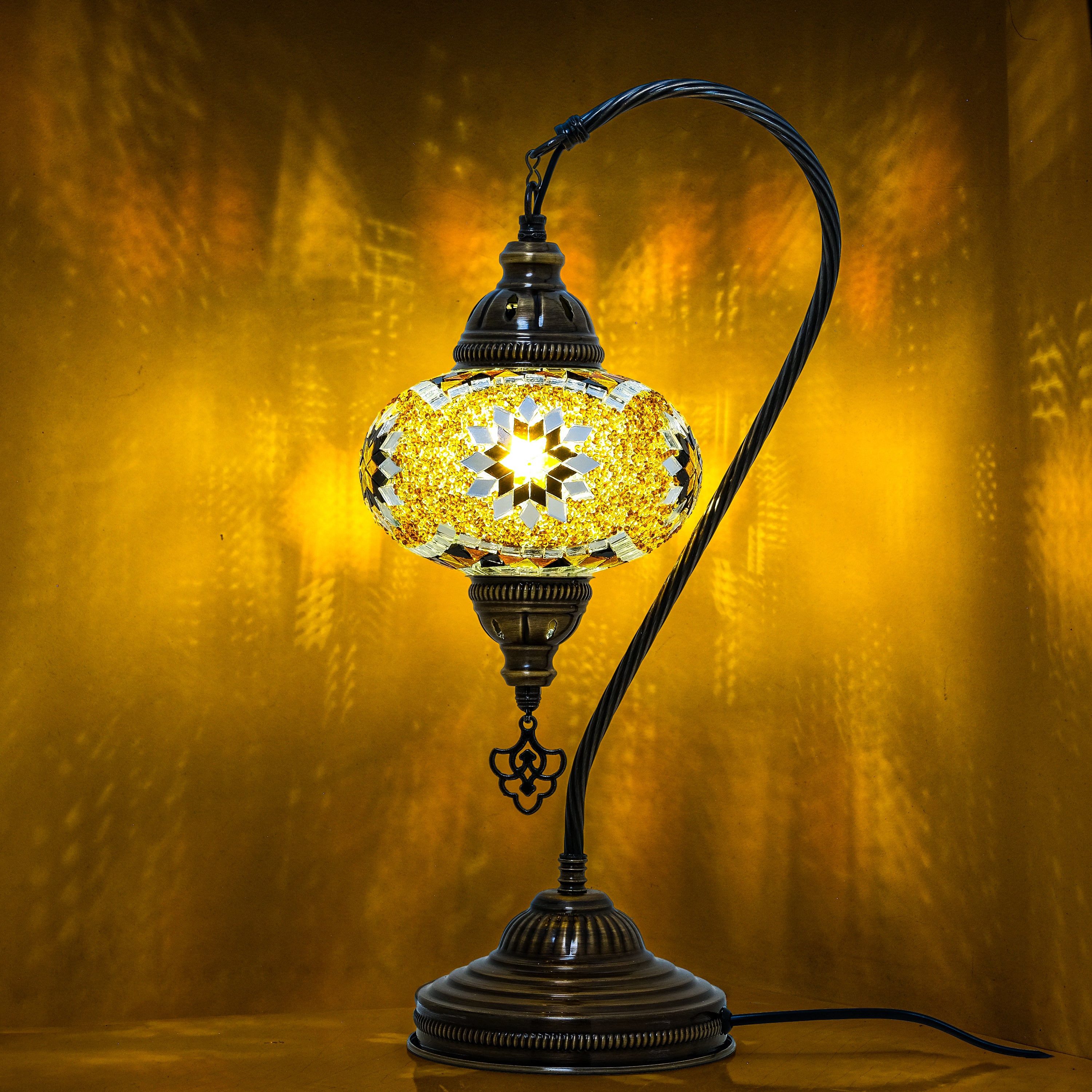 Mozaist Handmade Turkish Mosaic Swan Table Lamp Brown