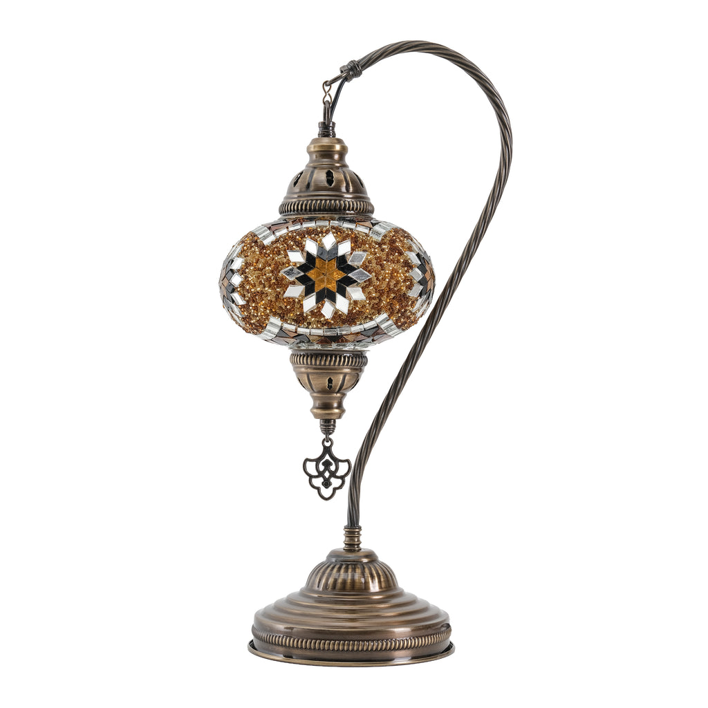 Mozaist Handmade Turkish Mosaic Swan Table Lamp Brown