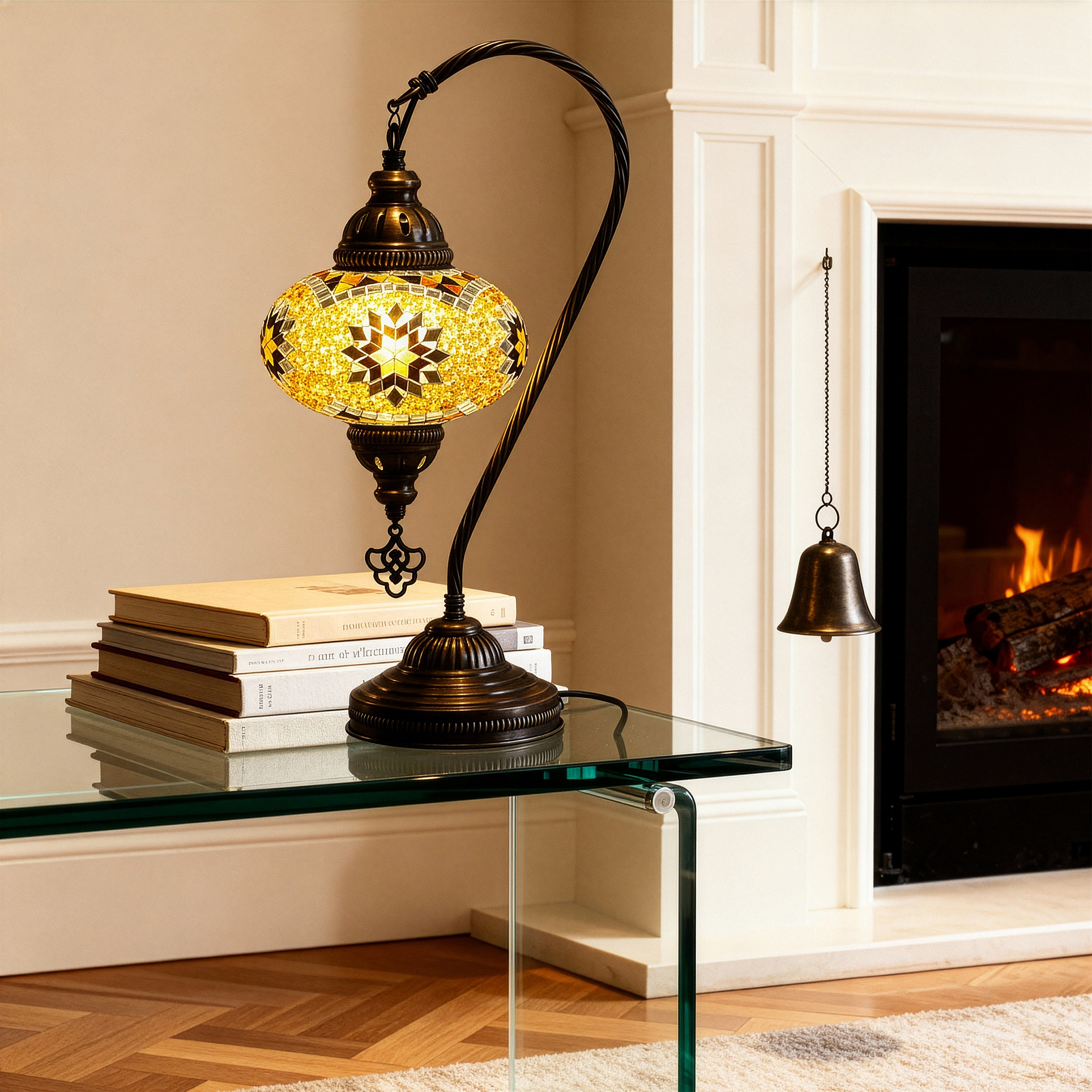 Mozaist Handmade Turkish Mosaic Swan Table Lamp Brown