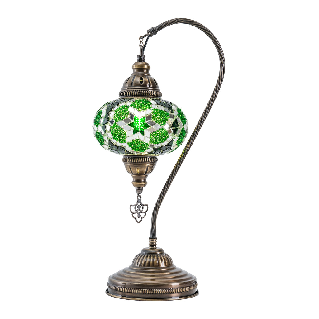 Mozaist Handmade Turkish Mosaic Swan Table Lamp Green