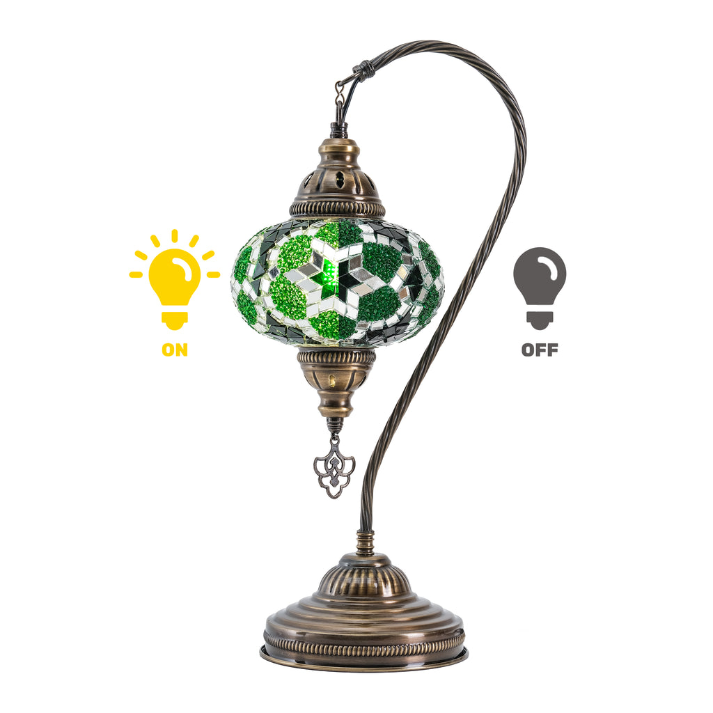 Mozaist Handmade Turkish Mosaic Swan Table Lamp Green