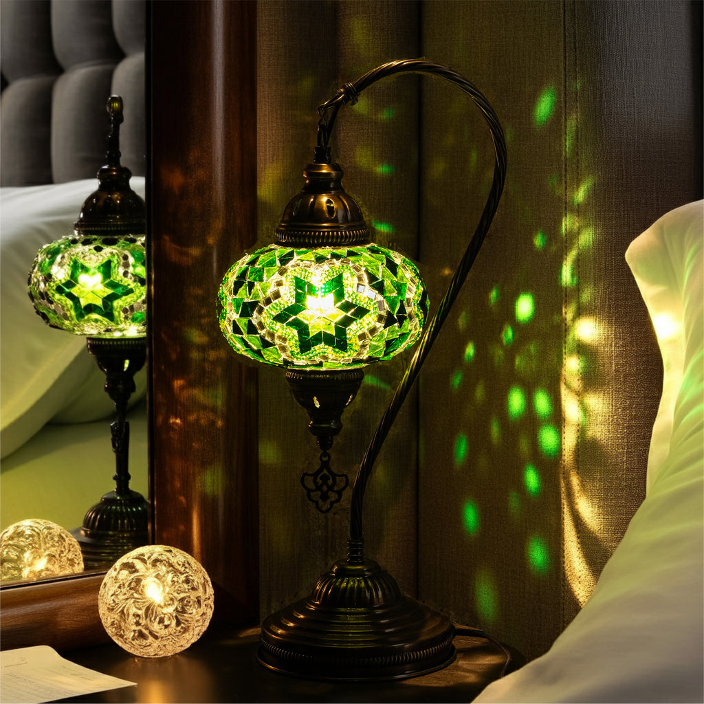 Mozaist Handmade Turkish Mosaic Swan Table Lamp Green