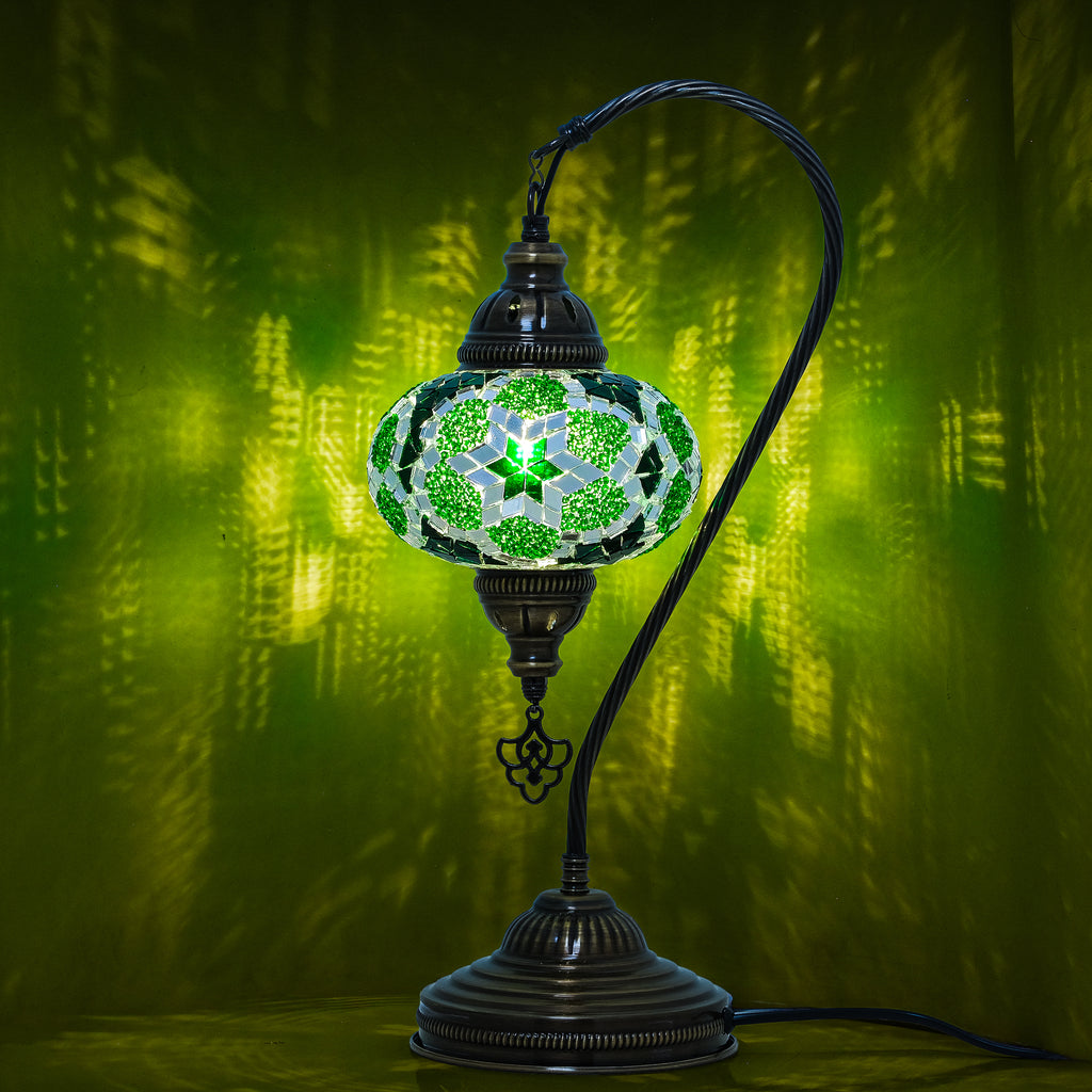 Mozaist Handmade Turkish Mosaic Swan Table Lamp Green