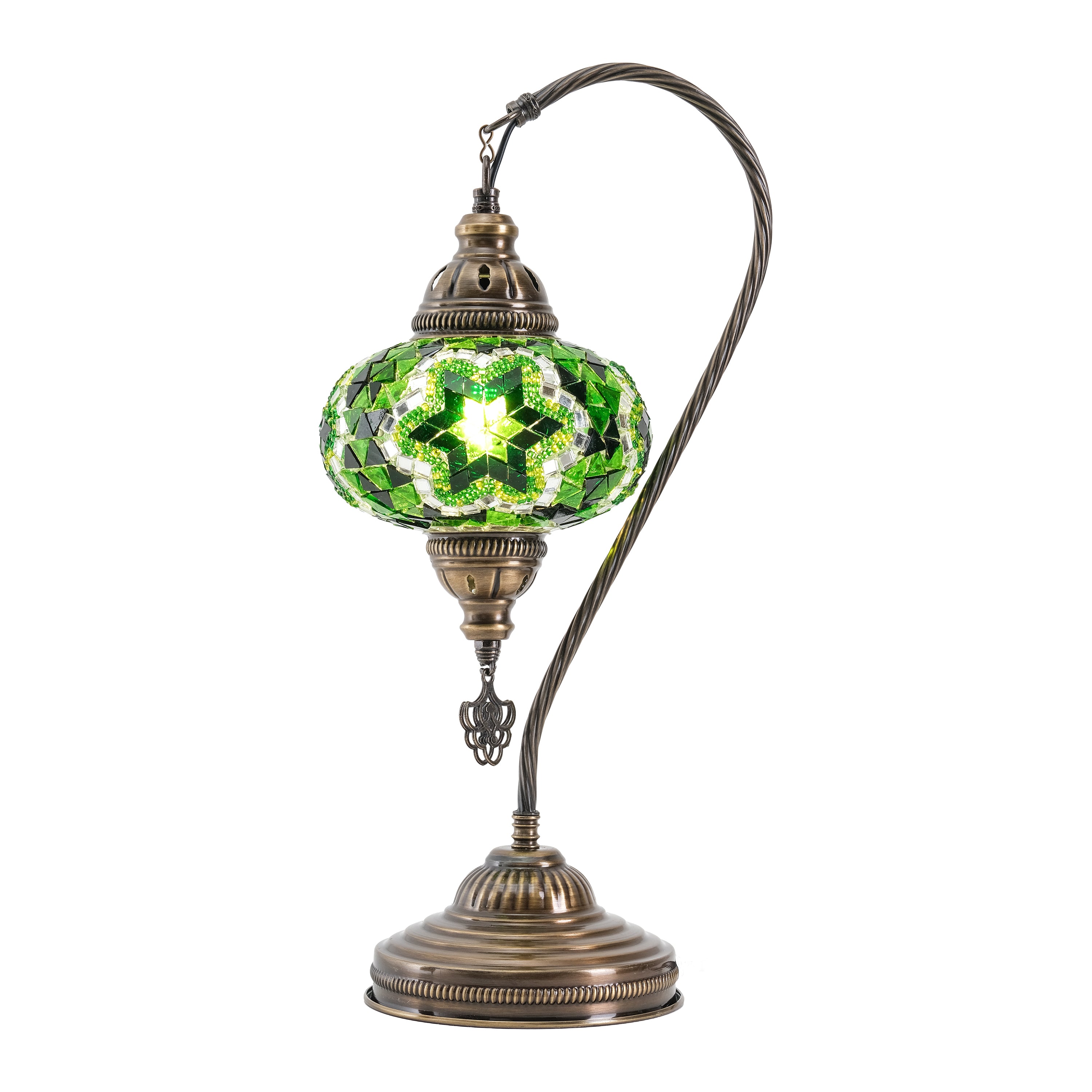 Mozaist Handmade Turkish Mosaic Swan Table Lamp Green