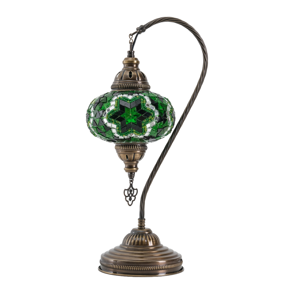 Mozaist Handmade Turkish Mosaic Swan Table Lamp Green