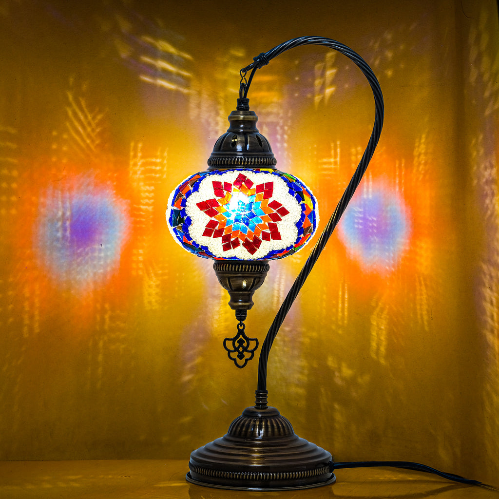 Mozaist Handmade Turkish Mosaic Swan Table Lamp Multicolor