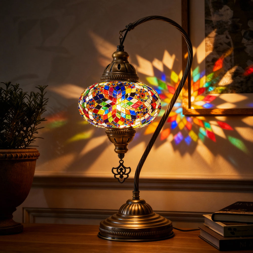 Mozaist Handmade Turkish Mosaic Swan Table Lamp Multicolor