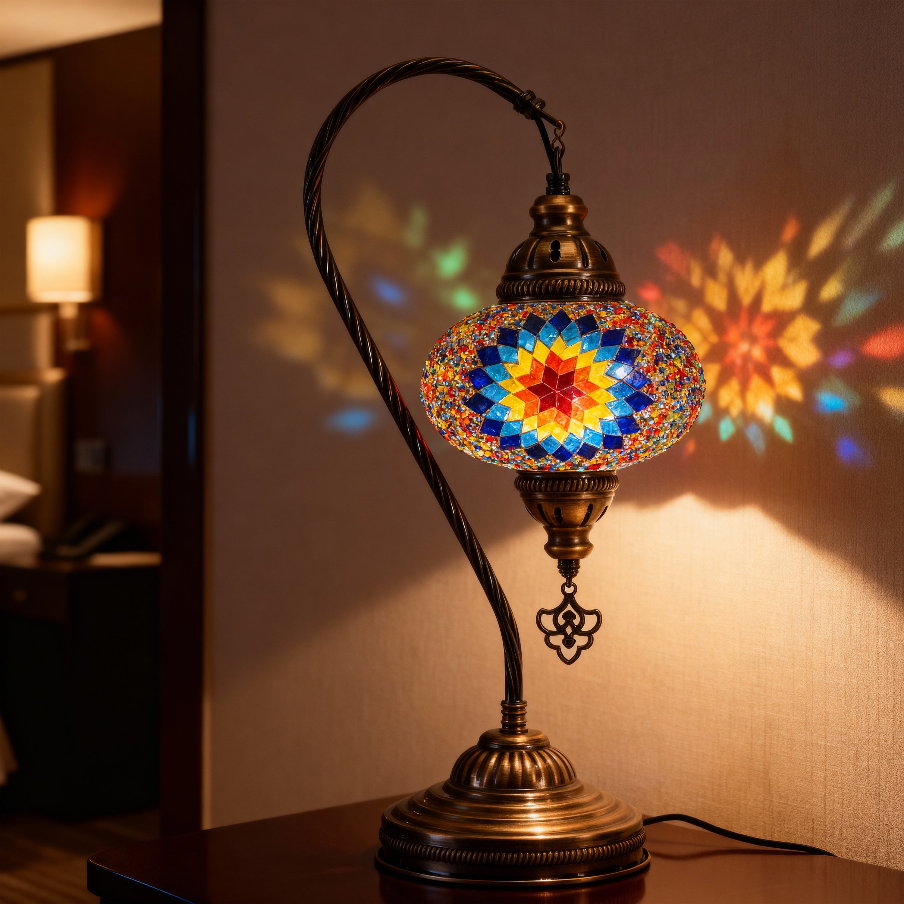 Mozaist Handmade Turkish Mosaic Swan Table Lamp Rainbow