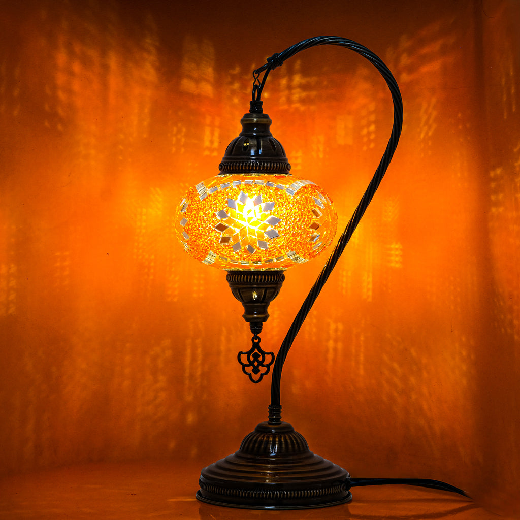 Mozaist Handmade Turkish Mosaic Swan Table Lamp Orange