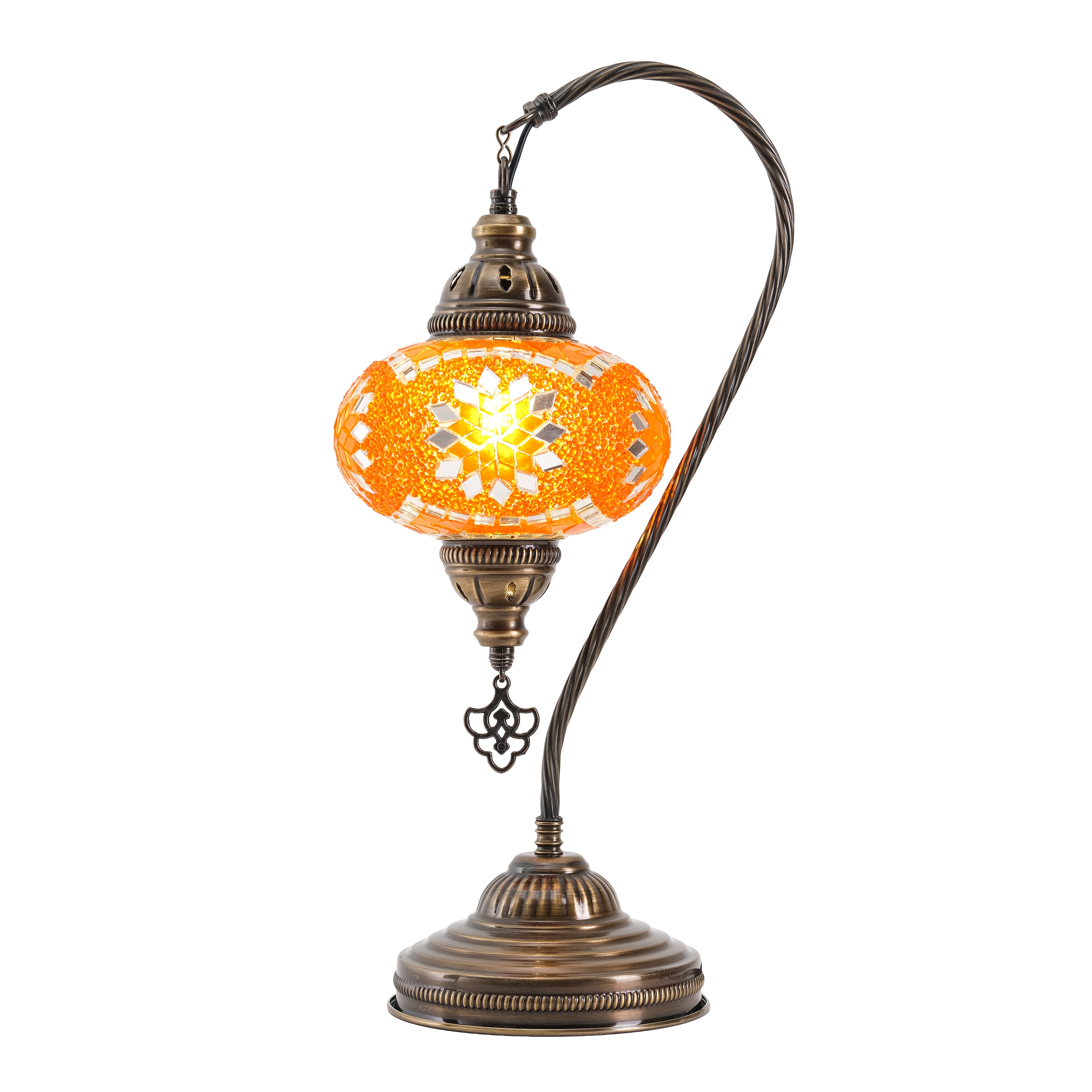 Mozaist Handmade Turkish Mosaic Swan Table Lamp Orange