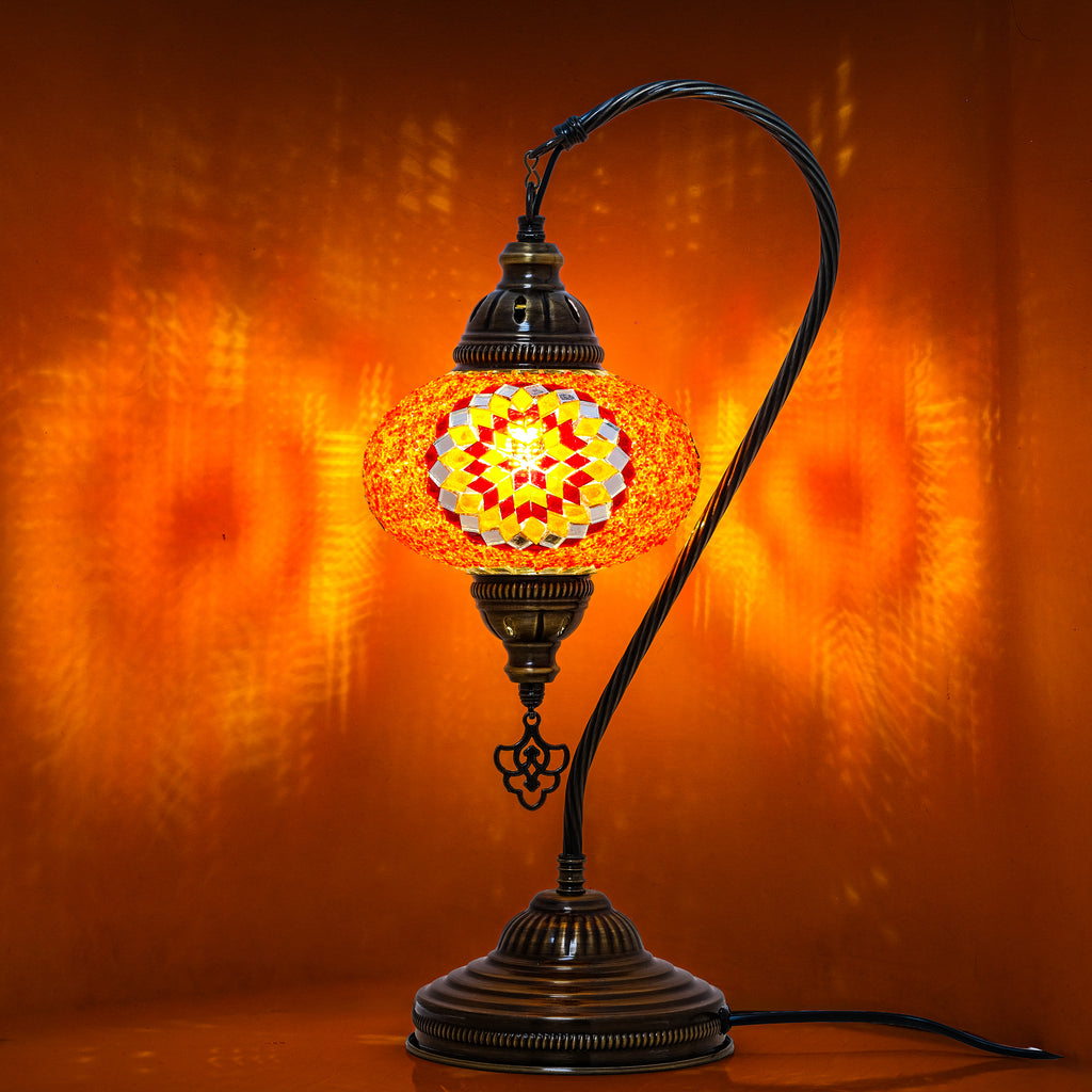 Mozaist Handmade Turkish Mosaic Swan Table Lamp Orange