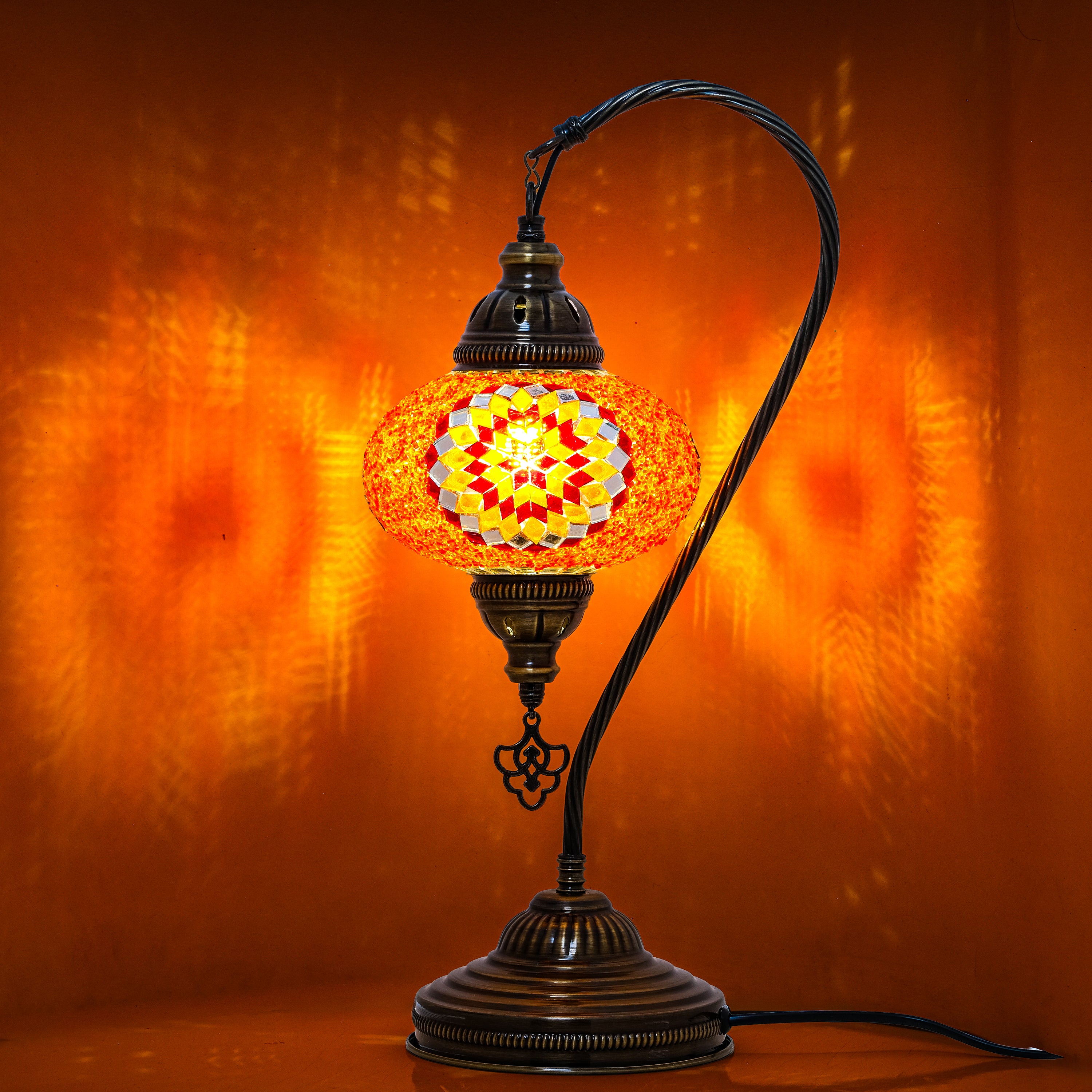 Mozaist Handmade Turkish Mosaic Swan Table Lamp Orange
