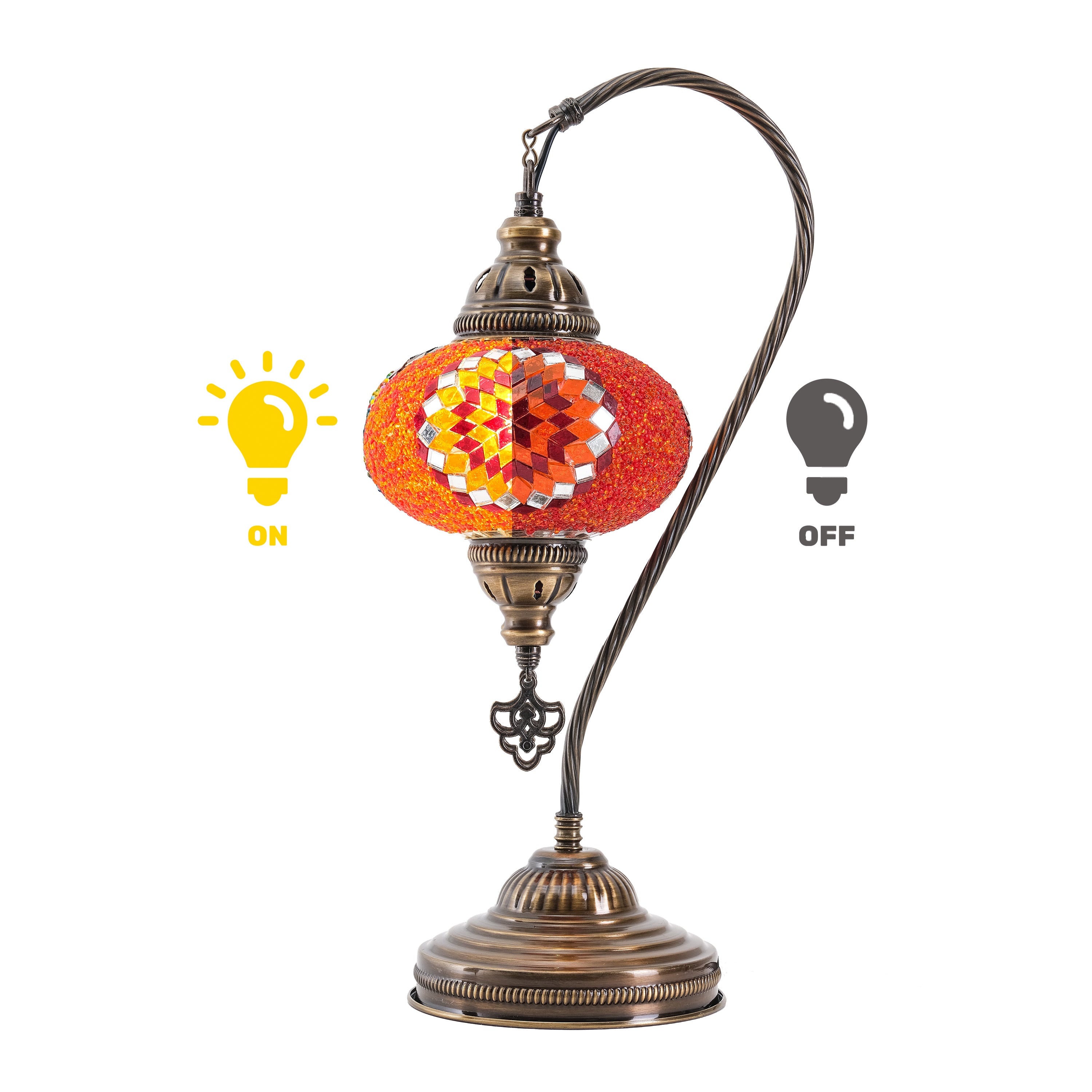 Mozaist Handmade Turkish Mosaic Swan Table Lamp Orange