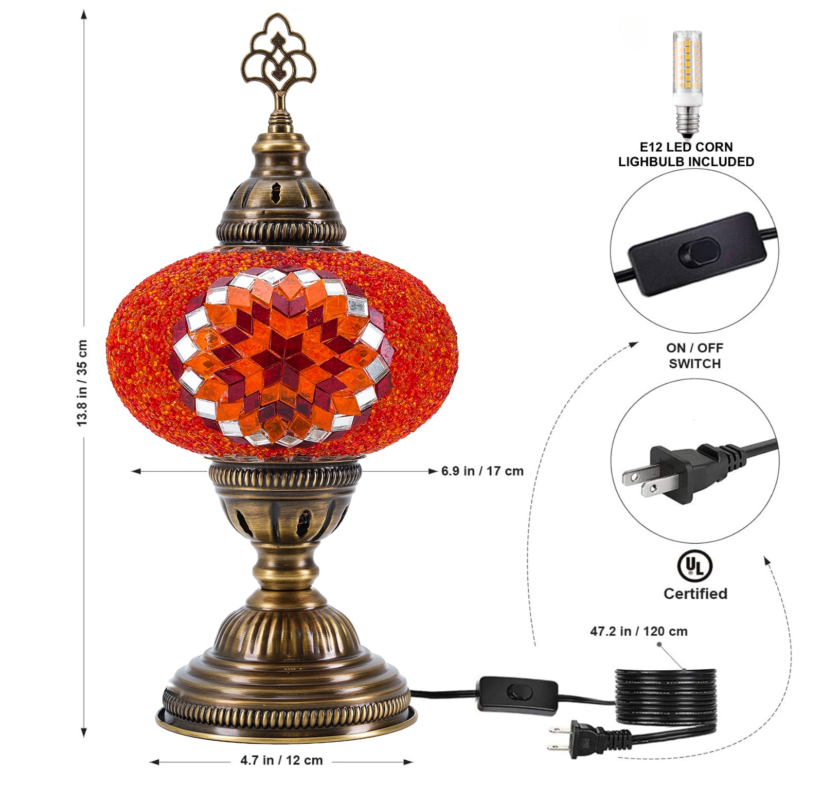 Mozaist Turkish Mosaic Table Lamp Orange