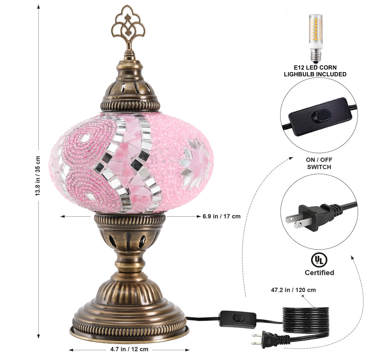 Mozaist Turkish Mosaic Table Lamp Pink