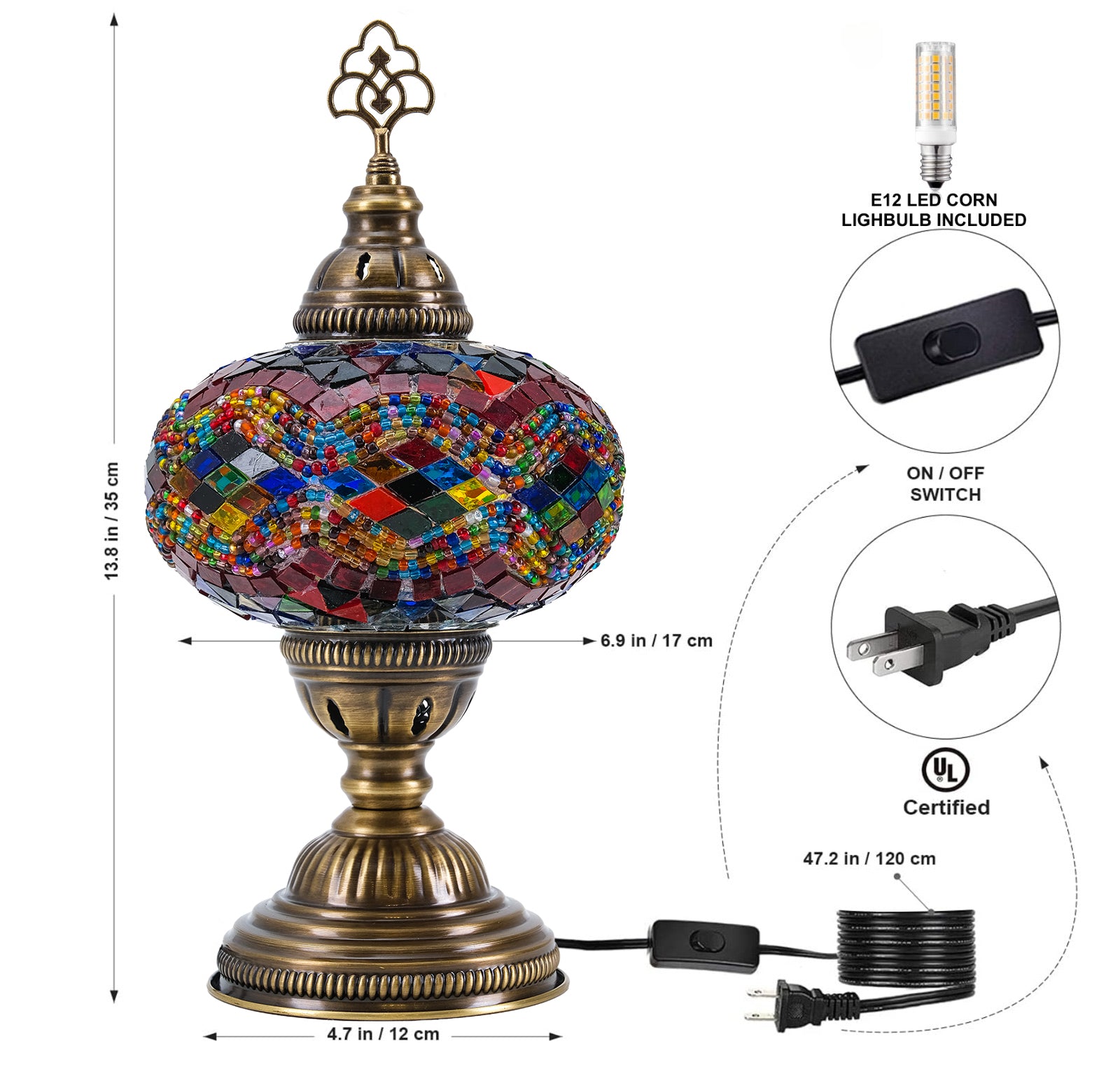 Mozaist Turkish Mosaic Table Lamp Rainbow