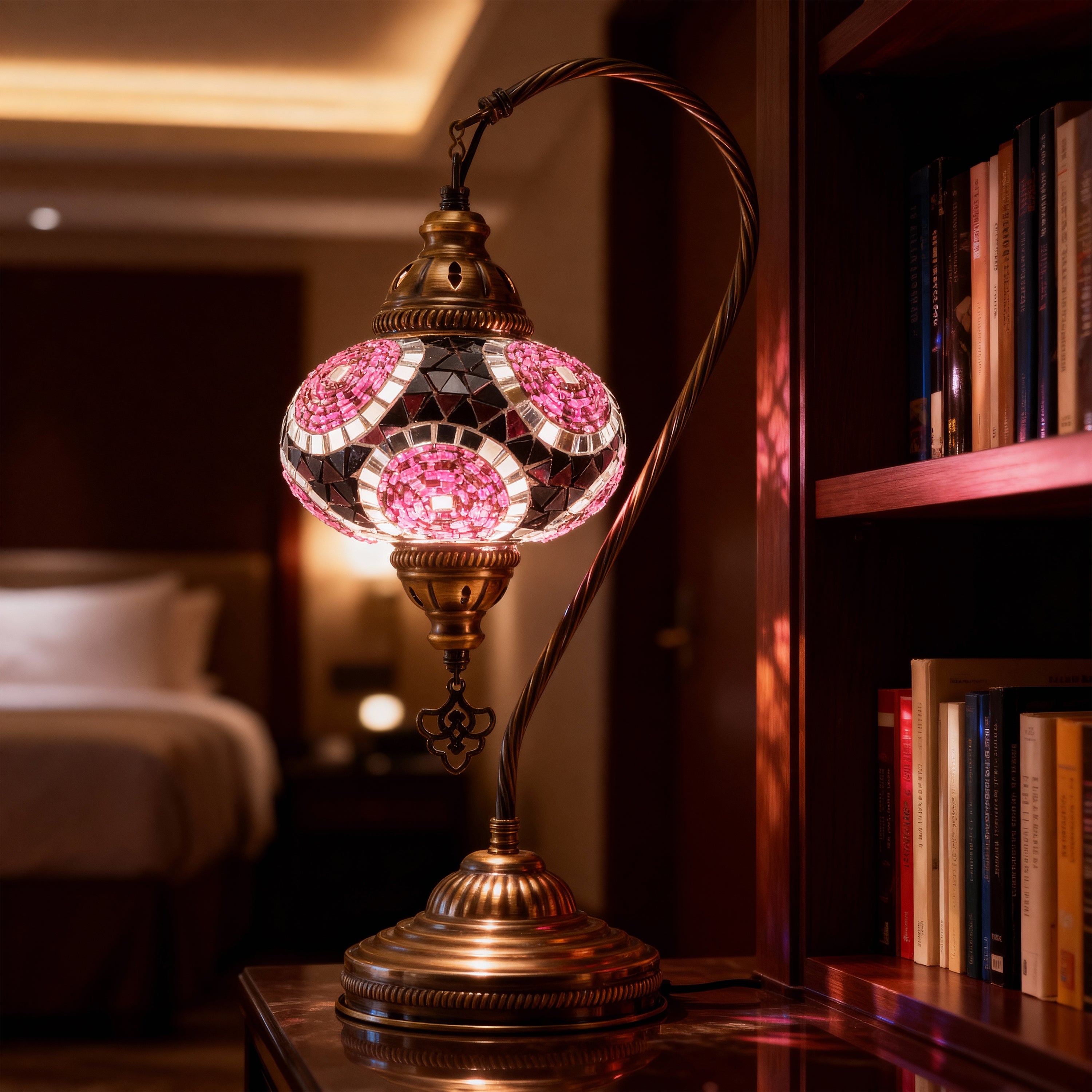 Mozaist Handmade Turkish Mosaic Swan Table Lamp Purple