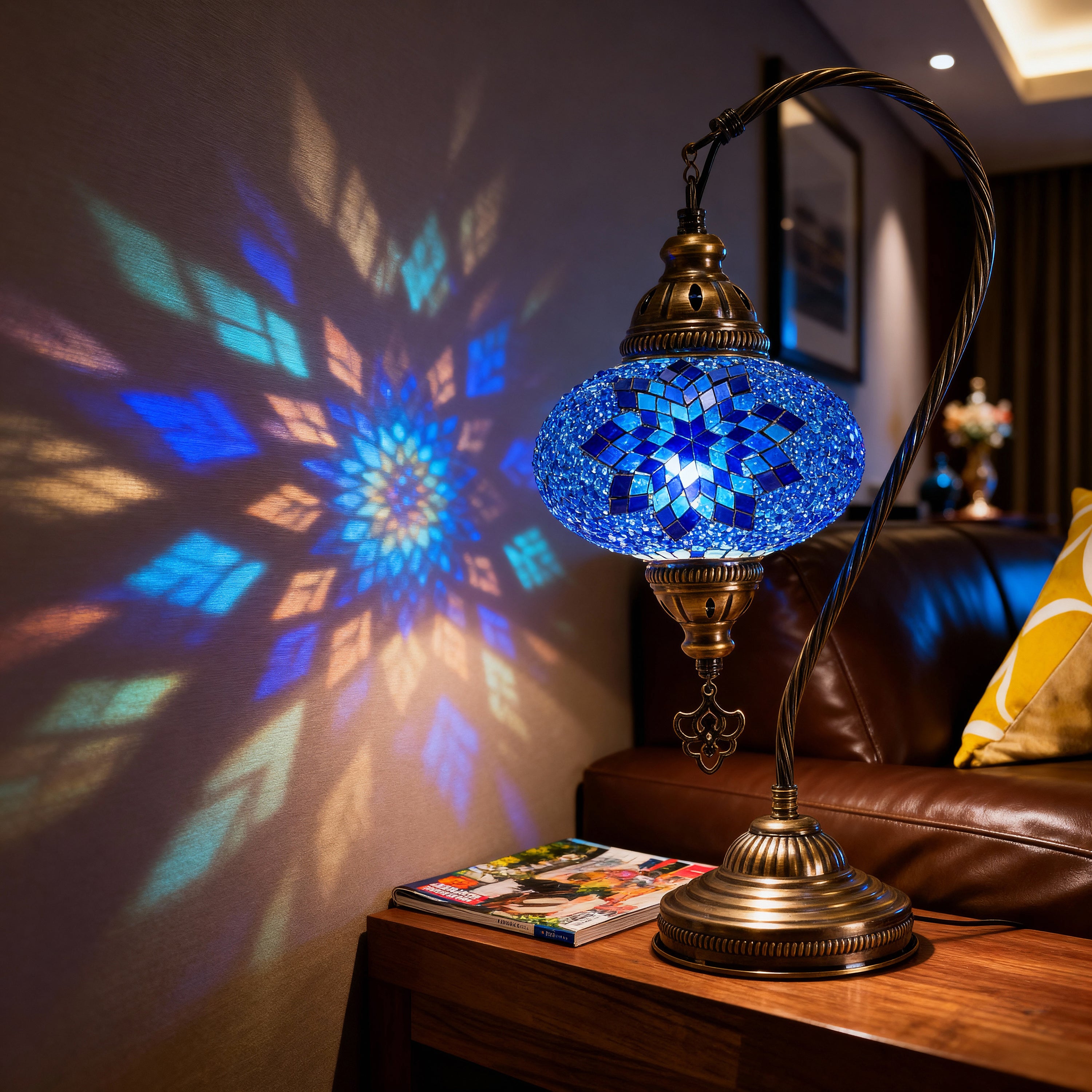 Mozaist Handmade Turkish Mosaic Swan Table Lamp Blue