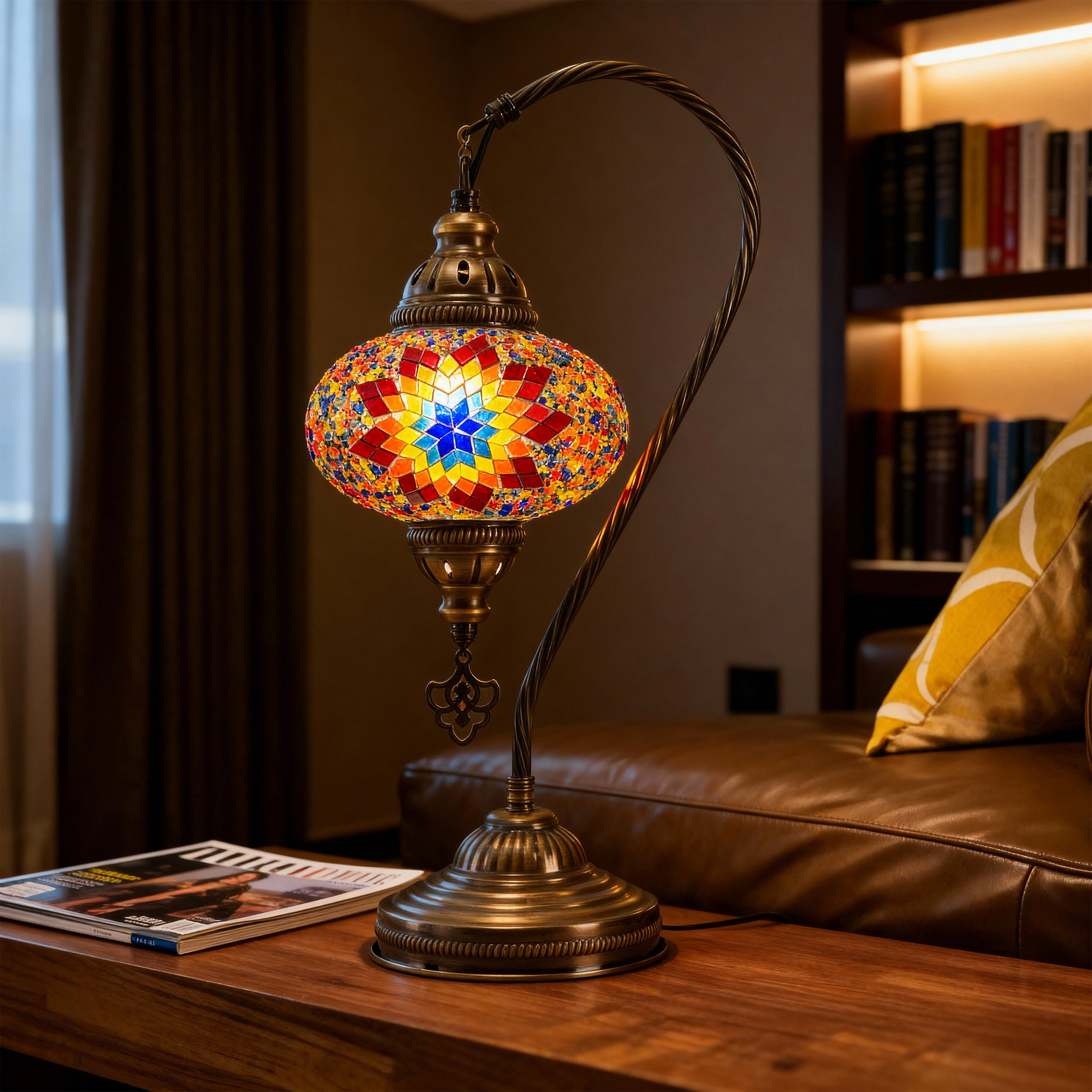 Mozaist Handmade Turkish Mosaic Swan Table Lamp Fire Design