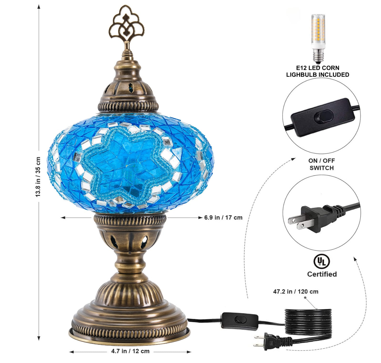 Mozaist Turkish Mosaic Table Lamp Blue